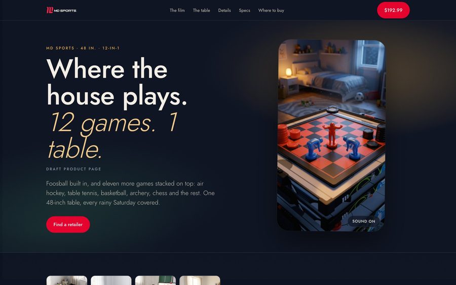 The 12-in-1 product page hero: Where the house plays. 12 games. 1 table.