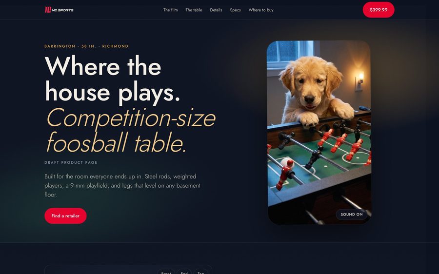 The Richmond product page hero: Where the house plays, with the film playing in a phone frame